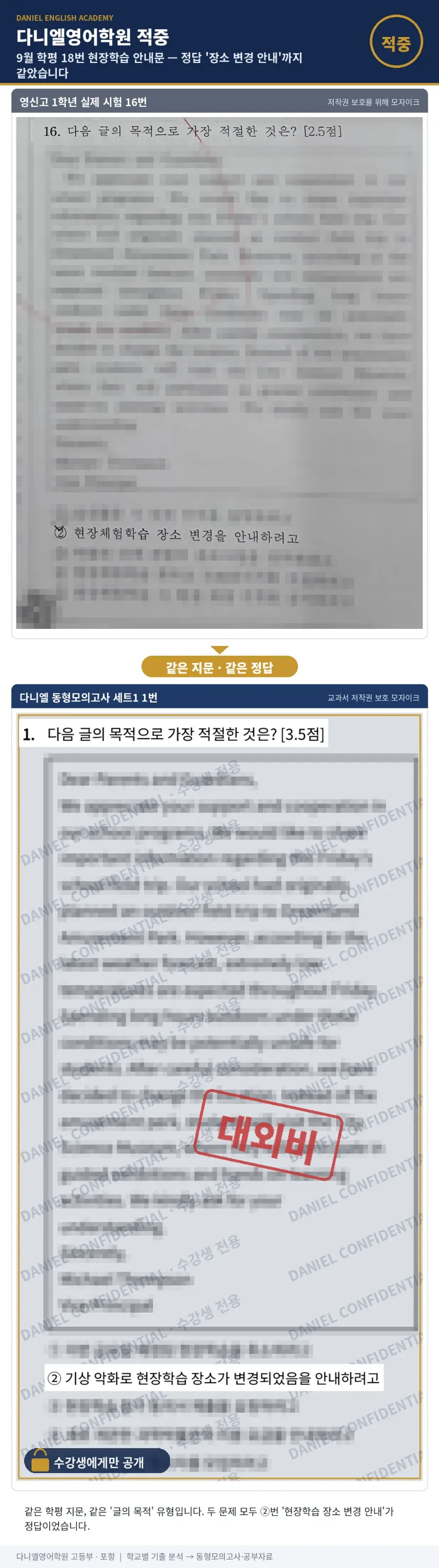 [26년 2학기 중간 영신고 1학년 영어 분석] 포항입시영어 이동 영어학원 포항영어학원 다니엘영어학원