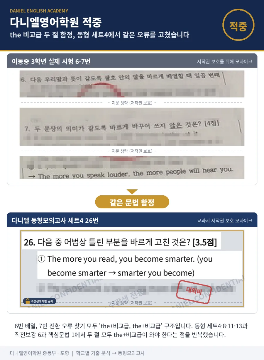 [26년 2학기 중간 이동중 3학년 영어 분석] 포항입시영어 이동 영어학원 포항영어학원 다니엘영어학원