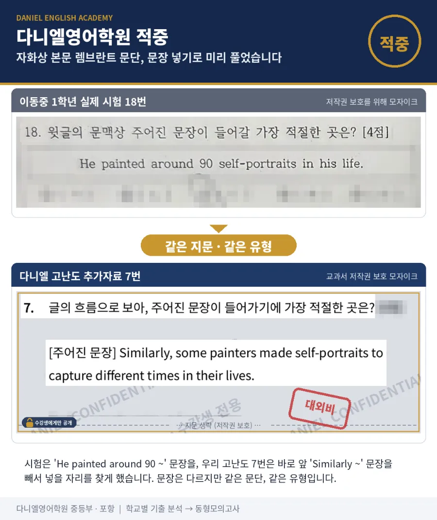 [이동중 1학년] 2학기 중간 영어, 26문항 중 13문항 적중 — 'They look happily' 교과서 그 문장까지