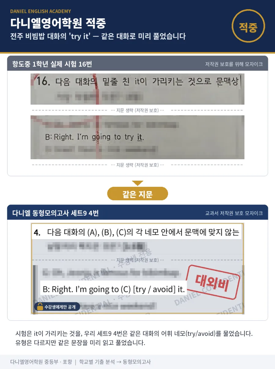 [26년 2학기 중간 항도중 1학년 영어 적중] 25문항 중 8문항 적중 — 5과 함정 3개는 같은 지문·같은 함정으로 먼저 풀었습니다
