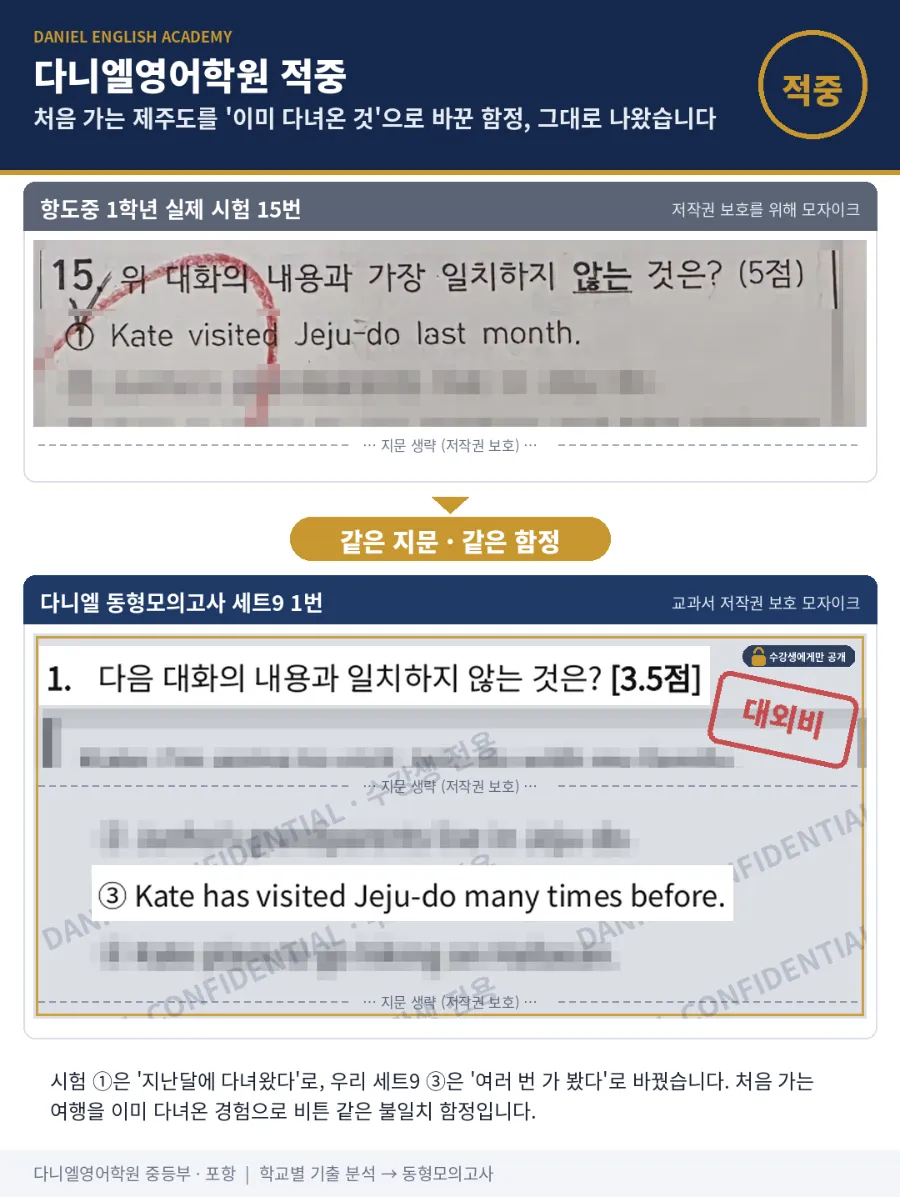[26년 2학기 중간 항도중 1학년 영어 적중] 25문항 중 8문항 적중 — 5과 함정 3개는 같은 지문·같은 함정으로 먼저 풀었습니다