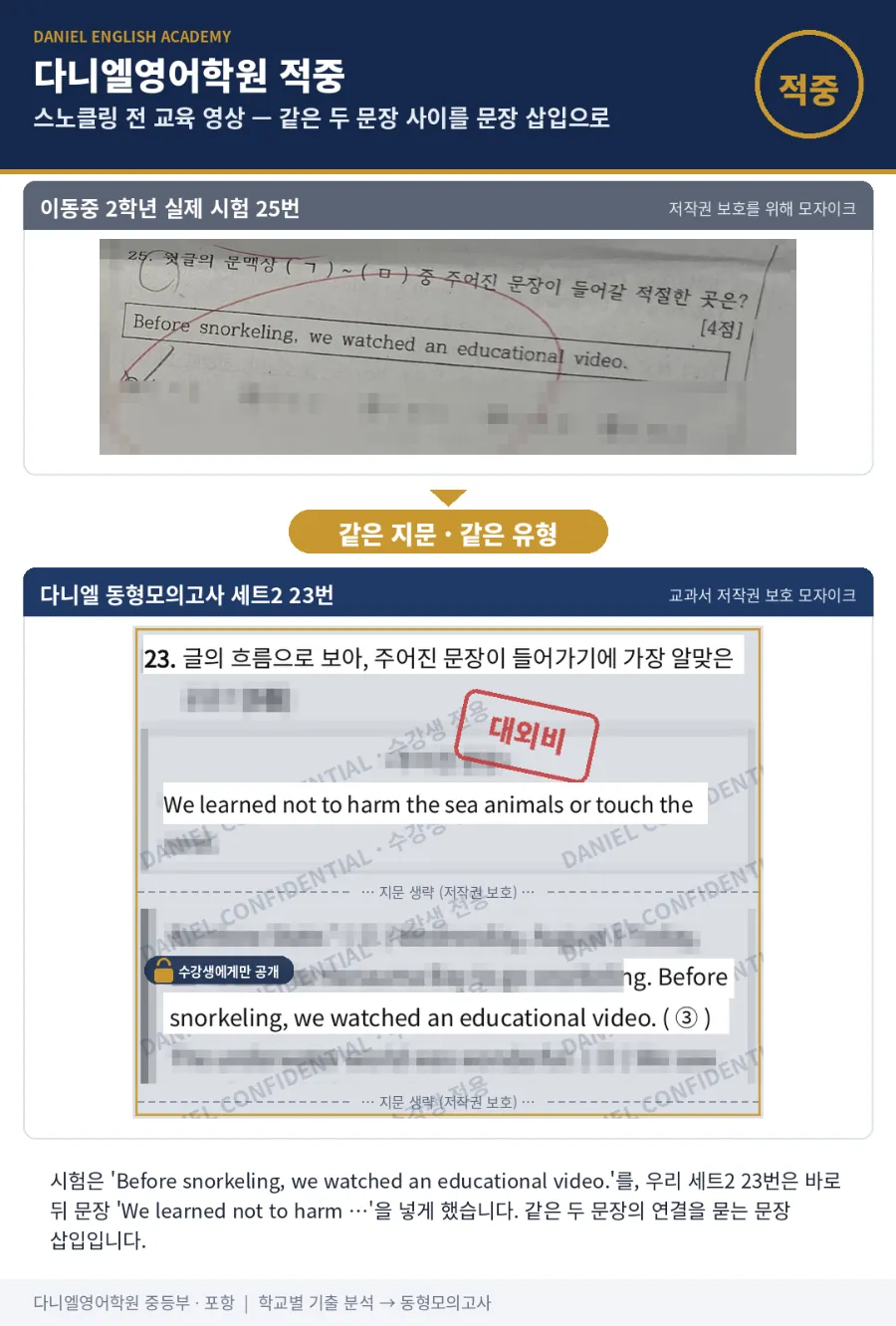 [이동중 2학년] 2학기 중간 영어, 26문항 중 21문항(81%) 적중 — 'ask her sign' 함정까지 그대로
