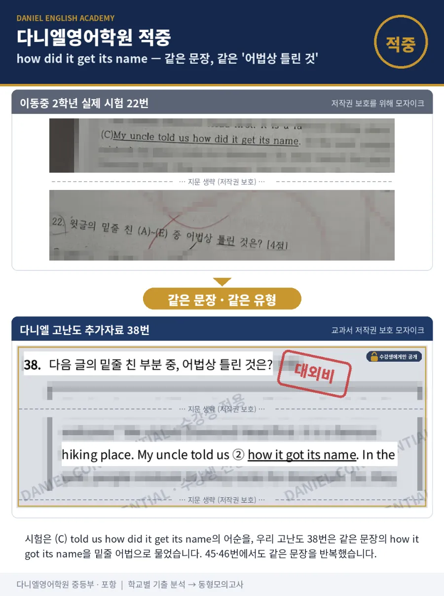 [이동중 2학년] 2학기 중간 영어, 26문항 중 21문항(81%) 적중 — 'ask her sign' 함정까지 그대로