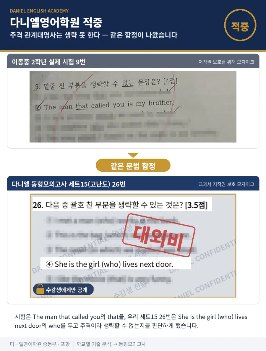 [이동중 2학년] 2학기 중간 영어, 26문항 중 21문항(81%) 적중 — 'ask her sign' 함정까지 그대로