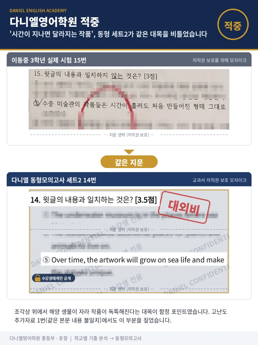[이동중 3학년] 2학기 중간 영어, 26문항 중 12문항 적중 — 킬러 5문항은 모두 미리 풀어 본 포인트
