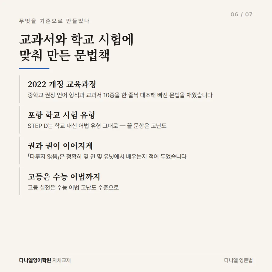 다니엘이 직접 만든 문법책 「다니엘 영문법」 6권 — 중등 Starter부터 고등 실전까지, 모든 유닛에 QR 쪽강의