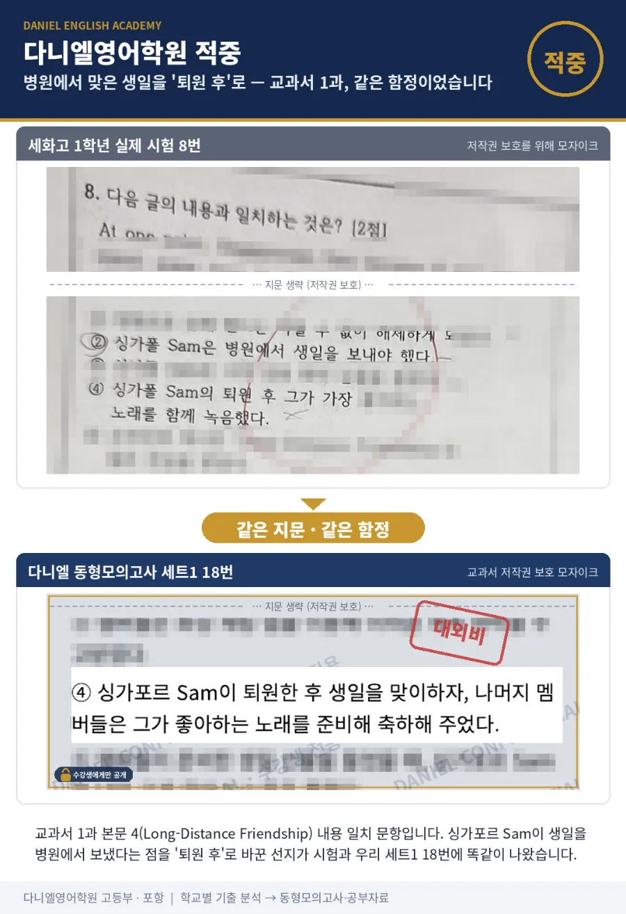 [26년 2학기 중간 세화고 1학년 영어 적중] 30문항 중 15문항, 대비자료에서 미리 다뤘습니다