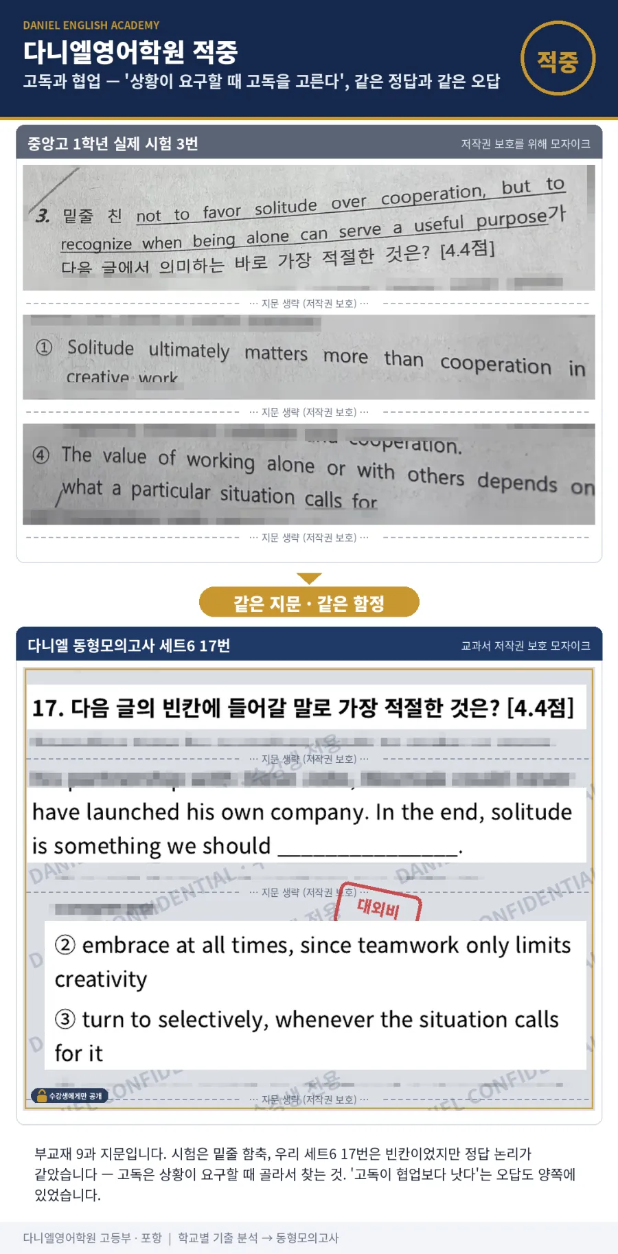 [26년 2학기 중간 중앙고 1학년 영어 적중] 25문항 중 18문항, 동형모의고사에서 미리 다뤘습니다
